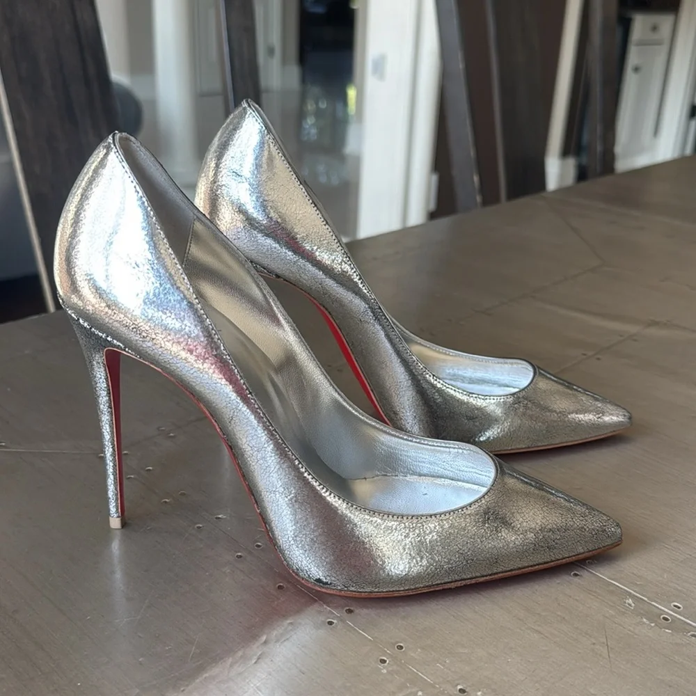 Christian Louboutin Kate 100mm antique silver finish pump stiletto sz 40